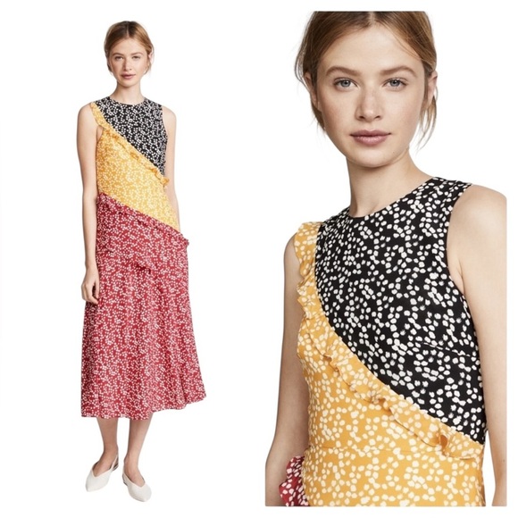 Saloni AGNES KNOT PRINT SILK CREPE DE CHINE DRESS - Picture 2 of 10